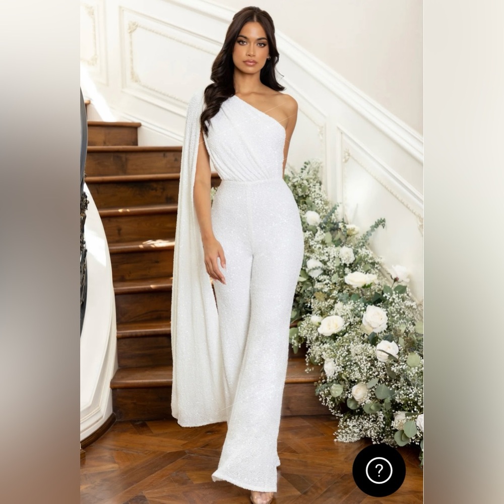 Lyrical White Sequin Jumpsuit Sz 12